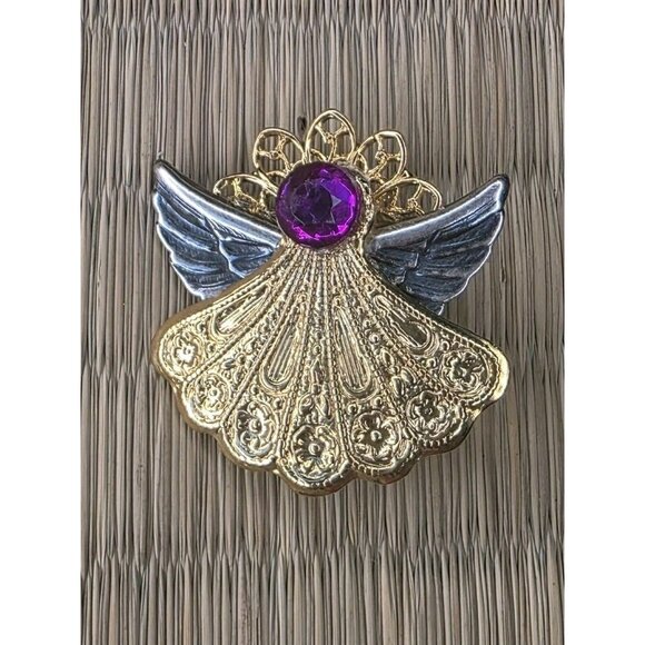 Gold Pin With Purple Rhinestone - Picture 1 of 4
